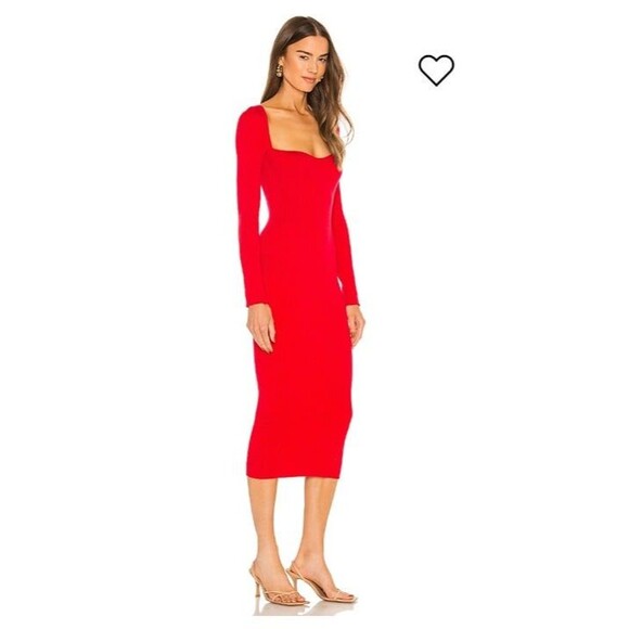 REVOLVE x One Grey Day Lakeyn Dress Red Medium Midi Sweatheart Ribbed Sweater - Picture 10 of 11